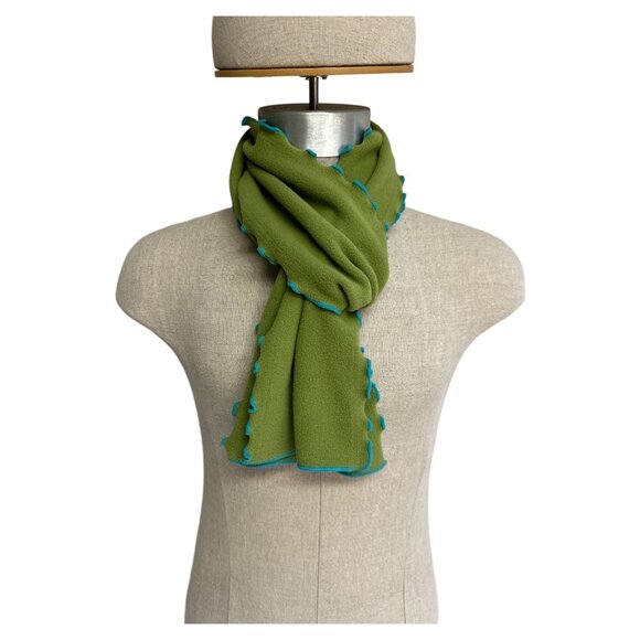 Scarf Gloves Headband 3 Piece Set ~ Green Blue Fleece Gloves Scarf Ear Warmers - Picture 3 of 8